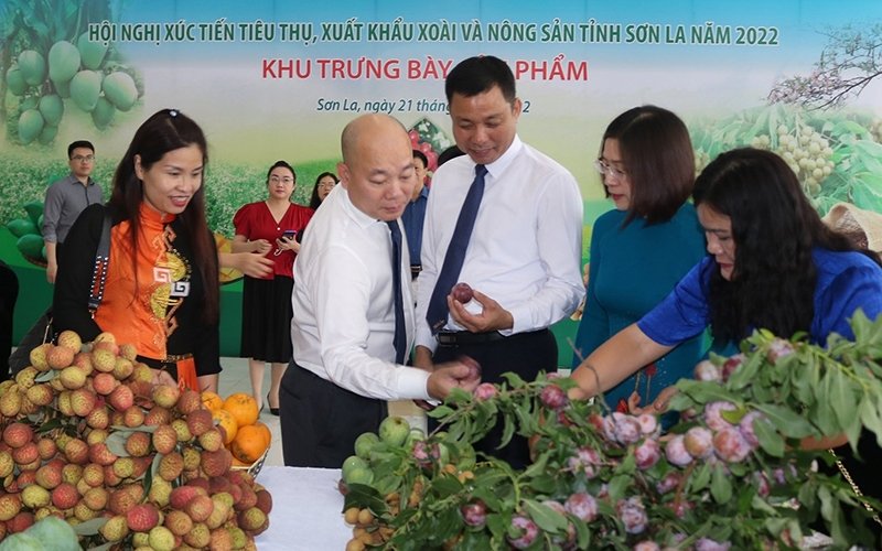 Delegates visit a booth displaying agricultural products of Son La.