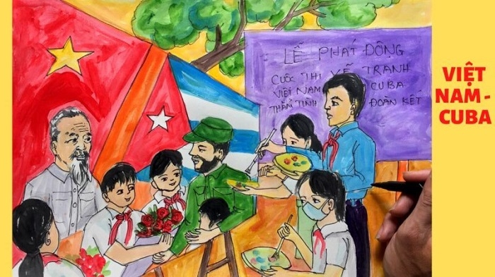 A children’s painting on Vietnam-Cuba friendship and solidarity.