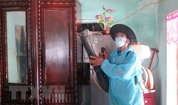 Phun hóa chất xử lý ổ dịch sốt xuất huyết tại huyện Tuy An (tỉnh Phú Yên). (Ảnh: Xuân Triệu/TTXVN)