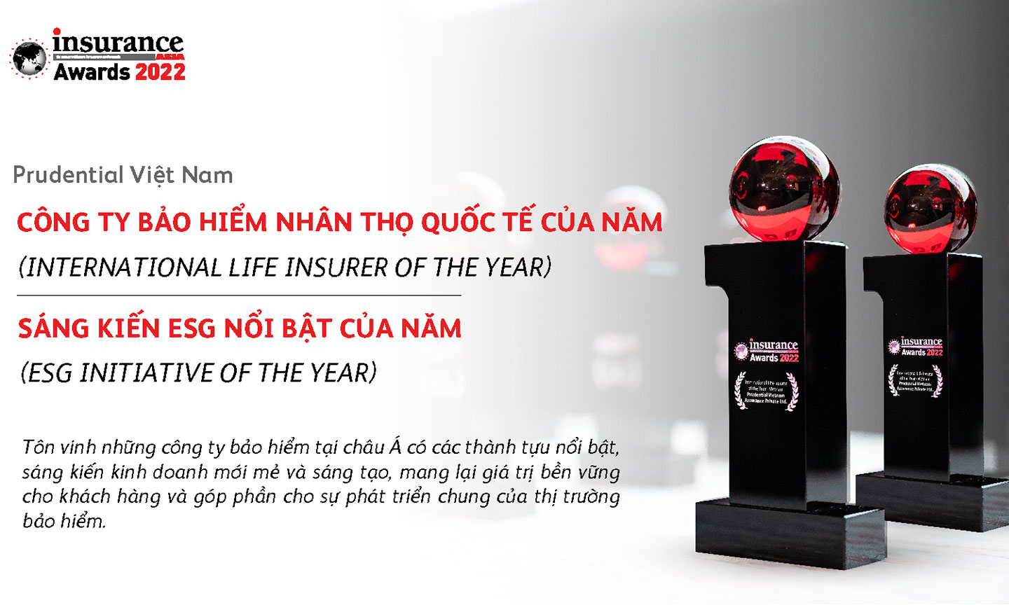 Prudential Việt Nam giành giải thưởng kép tại Insurance Asia Awards 2022.
