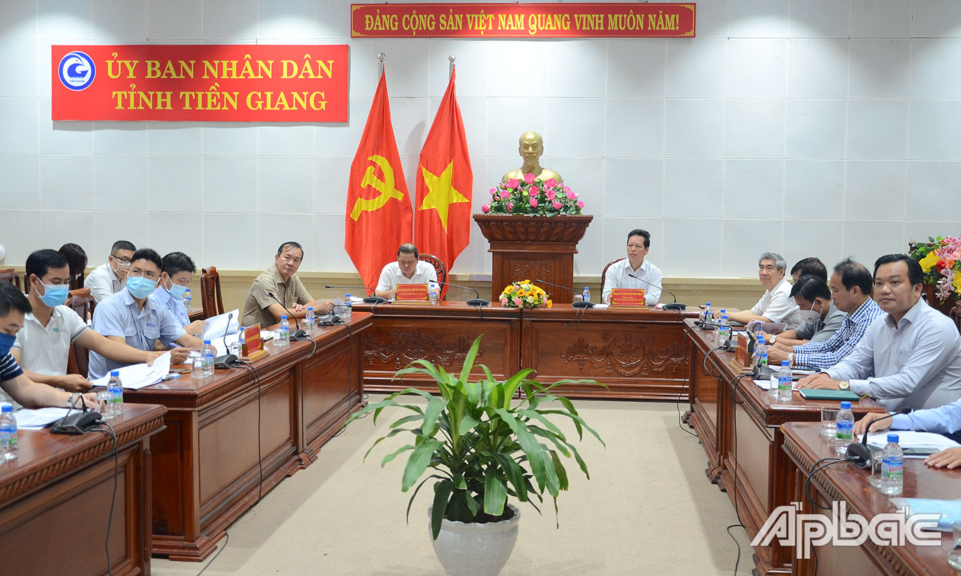 Quang cảnh hội nghị tại điểm cầu tỉnh Tiền Giang.
