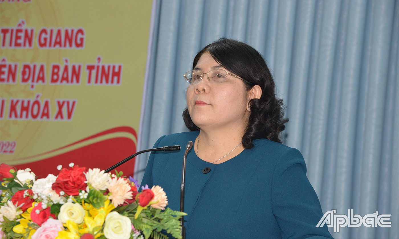 Giám đốc NHNN tỉnh Tiền Giang Nguyễn Thị Đậm đề ra các nhiemj vụ giải pháp ngành sẽ triển khai trong thời gian tới