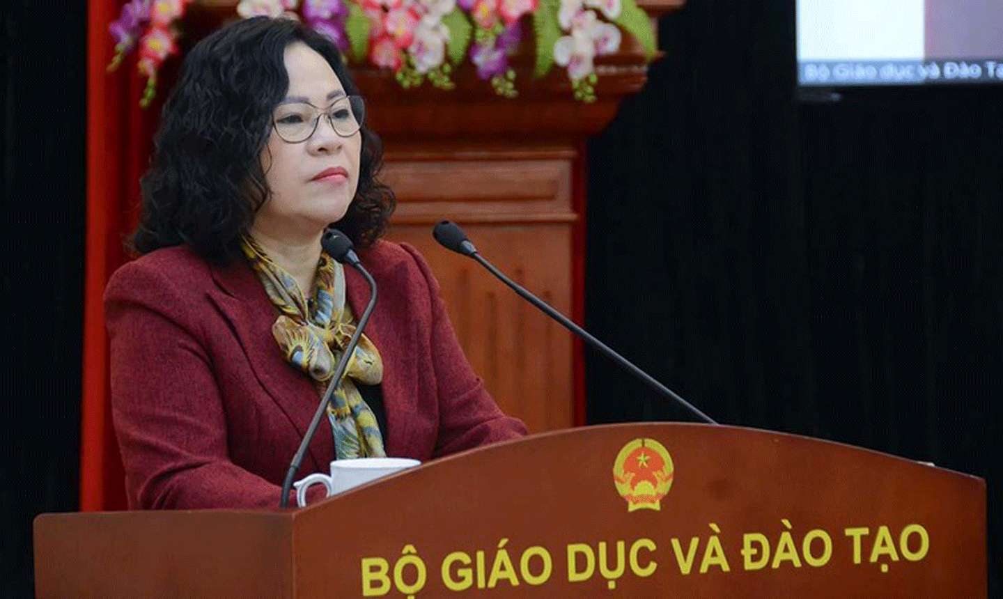 Thứ trưởng Giáo dục và Đào tạo Ngô Thị Minh phát biểu tại hội nghị.