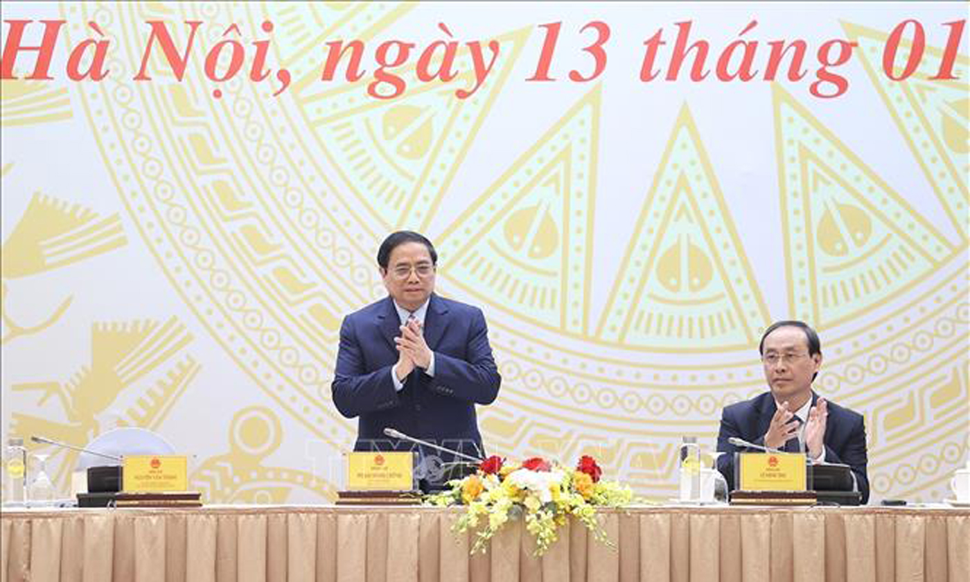 Thủ tướng Phạm Minh Chính dự Hội nghị triển khai nhiệm vụ năm 2023 của Bộ Giao thông vận tải. Ảnh: Dương Giang/TTXVN