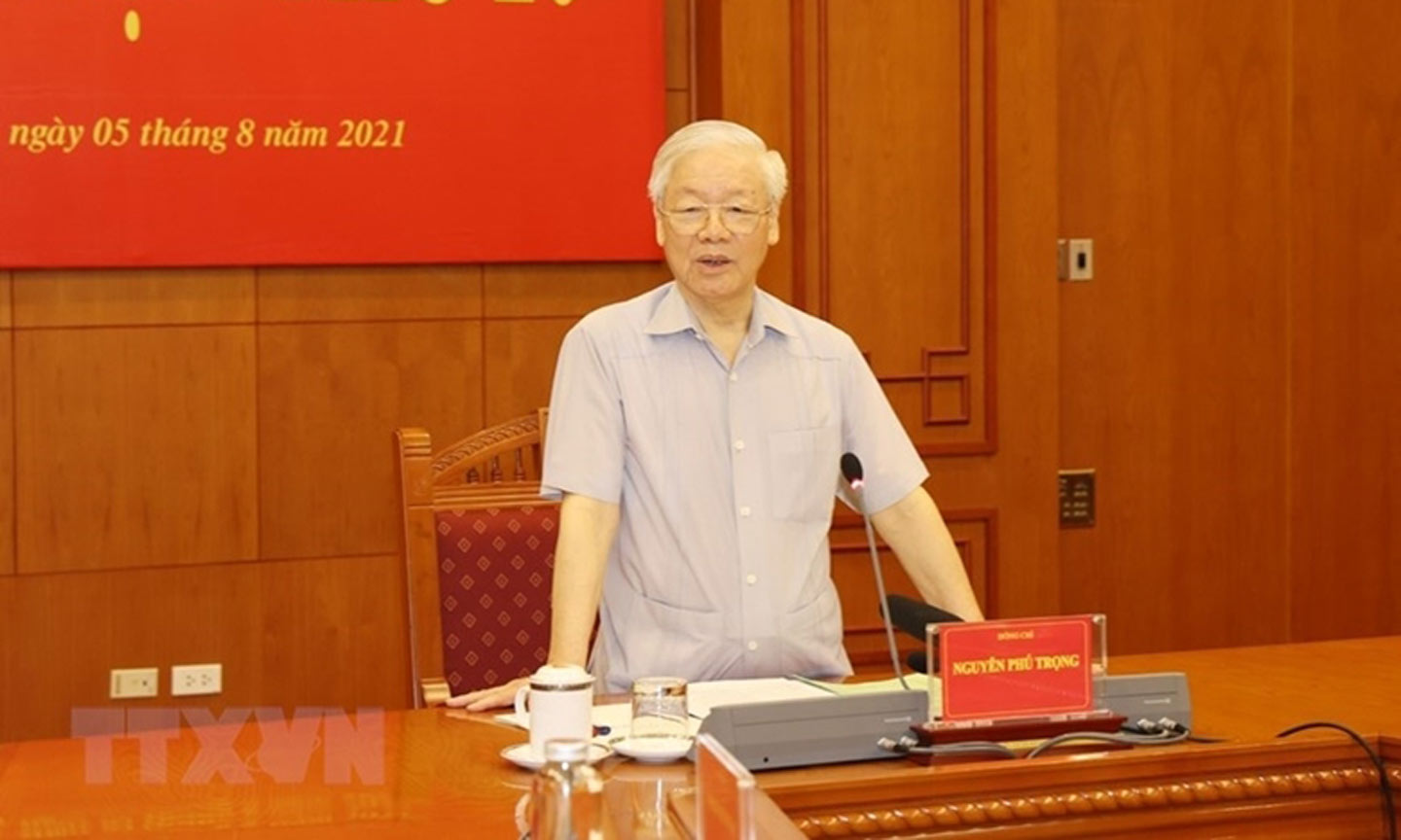 Tổng Bí thư Nguyễn Phú Trọng, Trưởng Ban Chỉ đạo Trung ương về phòng, chống TN, TC phát biểu tại Phiên họp thứ 20 năm 2021.               Ảnh: PV/TTXVN