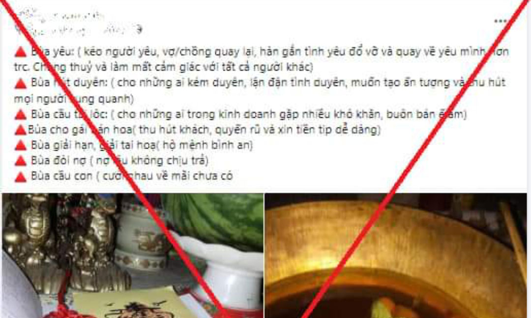 Bài viết, hình ảnh giới thiệu, rao bán “bùa ngải” trên Facebook được đăng tải.