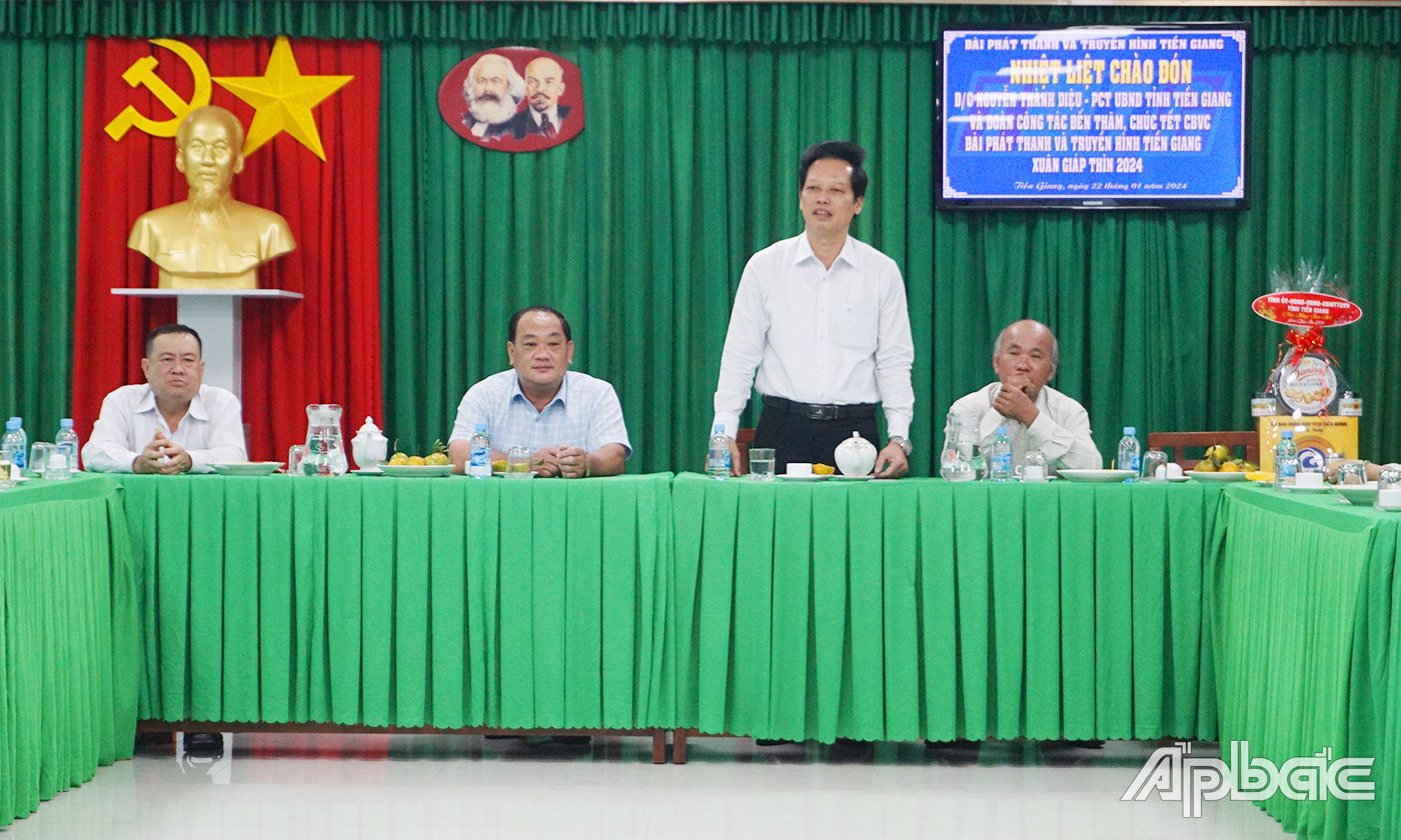 Đồng  chí Nguyễn Thành Diệu phát biẻu tại Đài Phát thanh - Truyền hình tỉnh Tiền Giang. 
