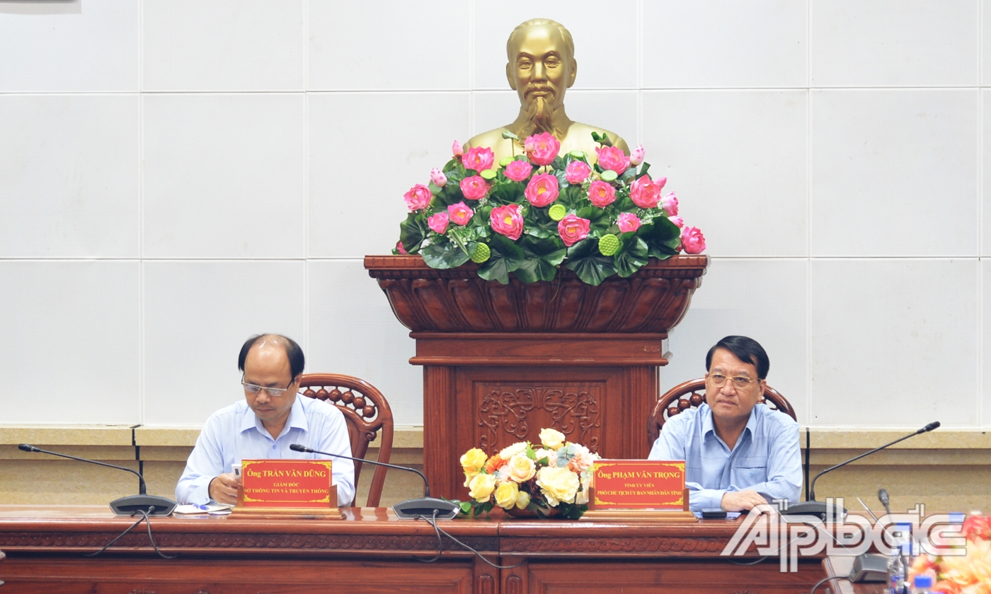 Đồng chí Phạm Văn Trọng, Phó Chủ tịch UBND tỉnh dự tại điểm cầu tỉnh Tiền Giang.