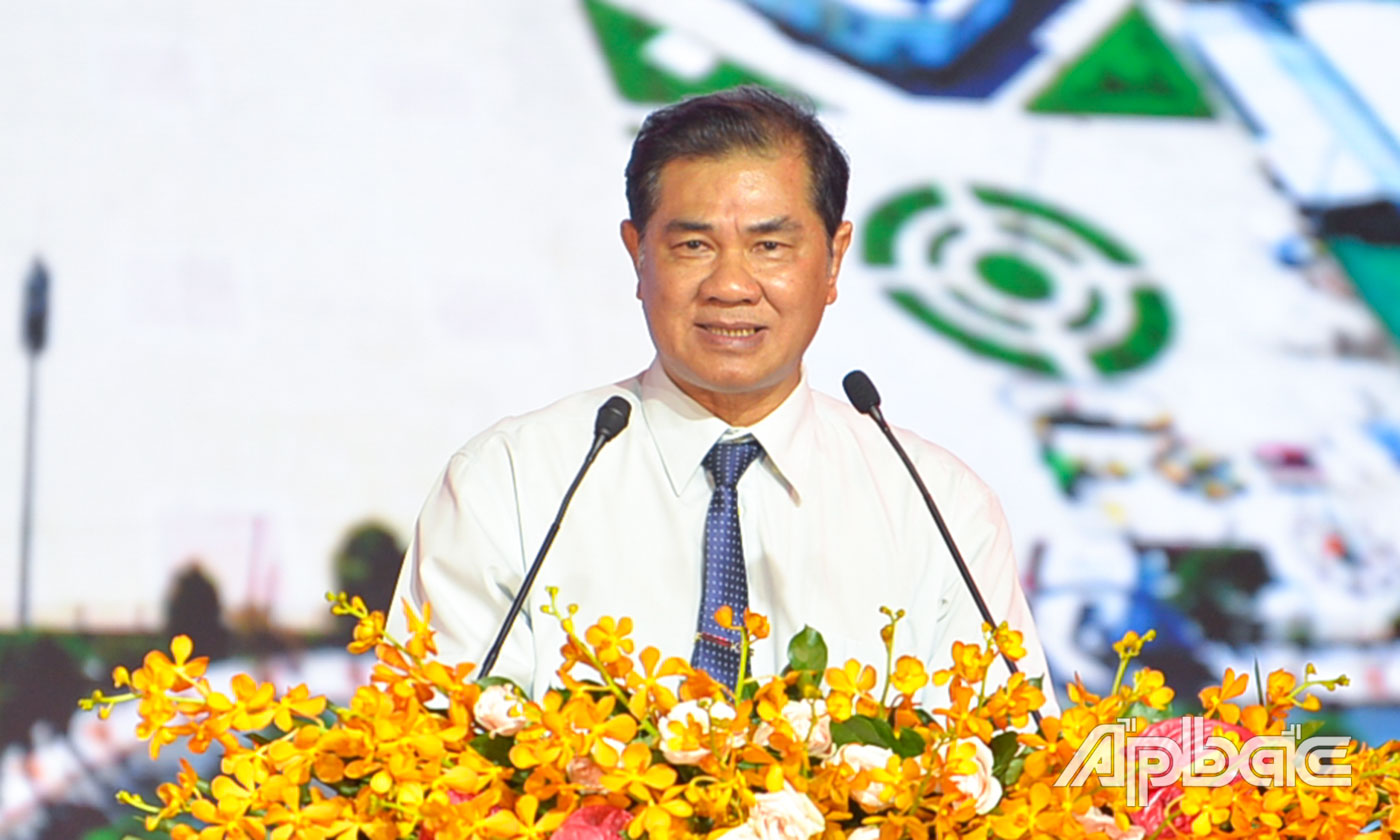 Đồng chí Dương Văn Sanh, Phó Chủ tịch UBND TP. Gò Công phát biểu chào mừng.