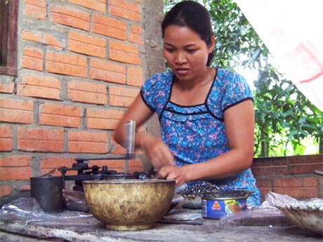 Mô hình xe căm tại gia đình giải quyết việc làm cho lao động nữ xã Nhị Mỹ. Ảnh: P. Mai