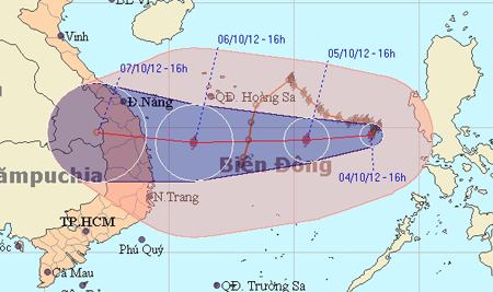 Bão số 7 diễn biến bất thường. (Ảnh: NCHMF)