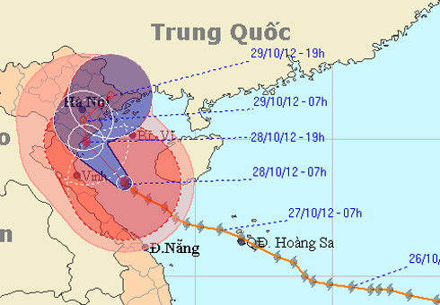 Dự kiến đường đi của bão Sơn Tinh. Ảnh: NCHMF.