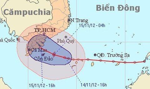 Đường đi của áp thấp nhiệt đới (Ảnh: NCHMF)