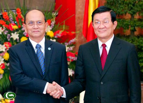 Chủ tịch nước Trương Tấn Sang và Tổng thống Myanmar Thein Sein. Ảnh: TTXVN