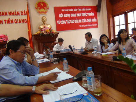 Quang cảnh buổi hội nghị tại điểm cầu Tiền Giang.