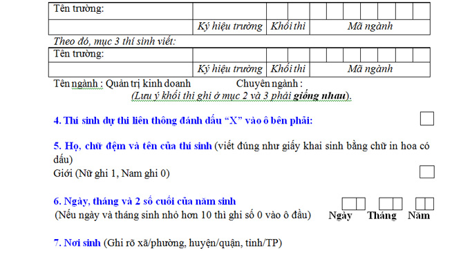 Hồ sơ đăng ký dự thi năm nay có thêm mục dành cho thí sinh dự thi liên thông.