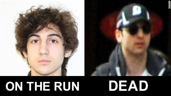 Hai anh em nghi phạm: Dzhokhar A. Tsarnaev (trái - đang chạy trốn), Tamerlan Tsarnaev (phải - đã bị bắn chết)