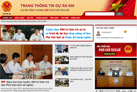 Giao diện Trang Thông tin Dự án 600. Ảnh: Như Lam