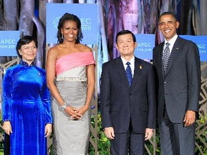  Tổng thống Hoa Kỳ Barack Obama và Phu nhân đón Chủ tịch nước Trương Tấn Sang và Phu nhân tham dự APEC 19. Ảnh: Nguyễn Khang