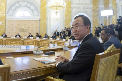 Tổng Thư ký LHQ Ban Ki - moon dự Hội nghị thượng đỉnh G20 ở St. Petersburg, LB Nga. Ảnh: UN News Centre