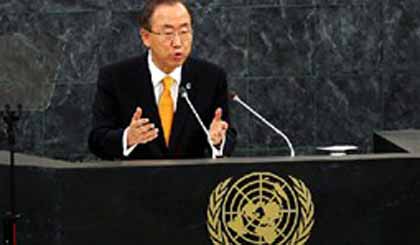 Tổng thư ký Ban Ki-moon phát biểu tại phiên họp. Ảnh: AFP