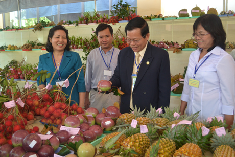 Lãnh đạo tỉnh Tiền Giang tham quan Hội thi Trái ngon trong khuôn khổ MDEC-Tiền Giang 2012.