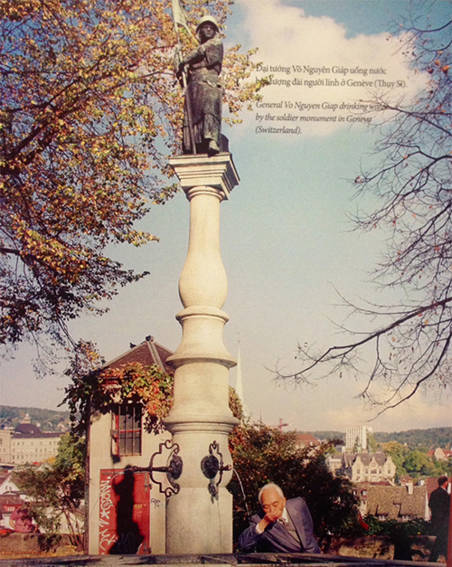 Đại tướng uống nước bên tượng đài người lính ở Geneve, Thụy Sỹ lần đầu được công bố.