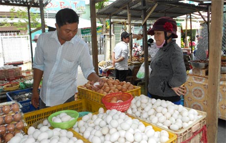 Trứng gia cầm giảm giá . Ảnh: Vân Anh