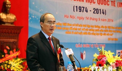 President of the Vietnam Fatherland Front’s Central Committee, Nguyen Thien Nhan speaking at the ceremony. (Credit: VNA)