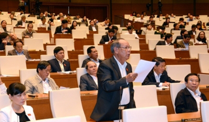 A NA deputy from Lam Dong province speaks at the session.