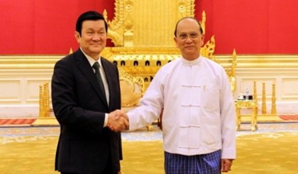 President Truong Tan Sang and his Myanmar counterpart Thein Sein during President Sang's State visit to Myanmar in November 2012. (Credit: VOV)