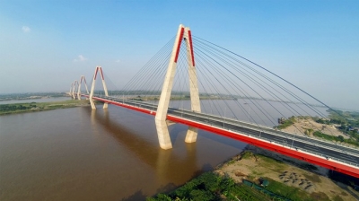 Nhat Tan Bridge, a new transport project completed in 2014, helping reduce travel time between central Hanoi and Noi Bai Airport