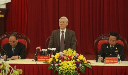 General Secretary Trong speaking at the meeting.