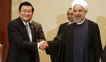  Chủ tịch nước Trương Tấn Sang hội kiến Tổng thống Iran Hassan Rouhani. Ảnh: vov.vn