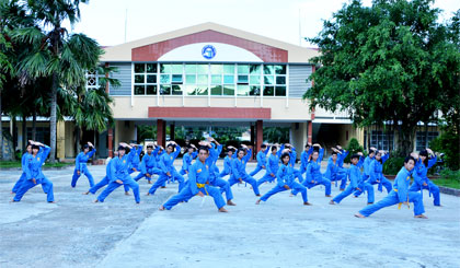 Một buổi tập của CLB Vovinam Trường THPT Chợ Gạo.