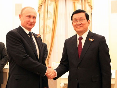 Chủ tịch nước Trương Tấn Sang hội đàm với Tổng thống Nga V. Putin. Ảnh: TTXVN