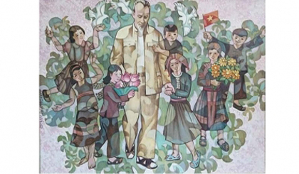 Uncle Ho and children, a work by painter Do Manh Cuong