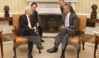 Tổng Bí thư Nguyễn Phú Trọng hội đàm với Tổng thống Hoa Kỳ Barack Obama. Ảnh: Trí Dũng/TTXVN