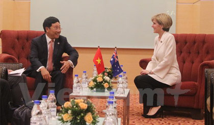 Phó Thủ tướng, Bộ trưởng Phạm Bình Minh và Bộ trưởng Ngoại giao Australia Julie Bishop. Ảnh: Kim Dung-Chí Giáp/Vietnam+