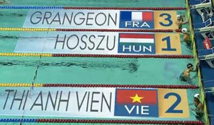 Thứ tự các VĐV khi về đích ở chung kết nội dung 400m hỗn hợp. Ảnh chụp màn hình