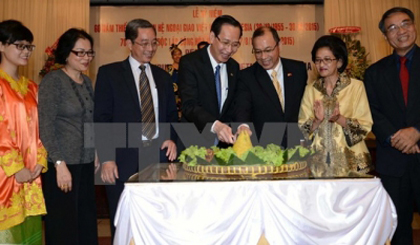 Vice Chairman of the Ho Chi Minh City People’s Committee Le Thanh Liem and Indonesian Consul General in Ho Chi Minh City Jean Anes cut an Indonesian traditional cake at the ceremony. (Credit: VNA
