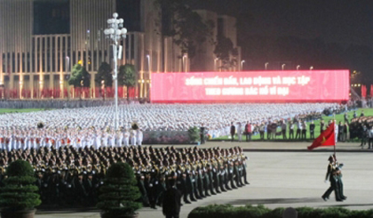 The military parade rehearsal at Ba Dinh Square on August 29.