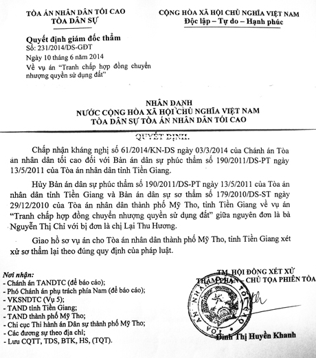 “Quyết định Giám đốc thẩm số 213/DS-GĐT của TAND Tối cao”.   