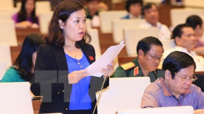 A deputy from Dien Bien province speaks at the meeting