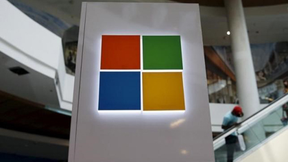 A Microsoft logo is seen at a pop-up site for the new Windows 10 operating system at Roosevelt Field in Garden City, New York July 29, 2015.