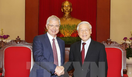 Tổng Bí thư Nguyễn Phú Trọng tiếp Chủ tịch Quốc hội Pháp Claude Bartolone sang thăm chính thức Việt Nam. Ảnh: Trí Dũng/TTXVN