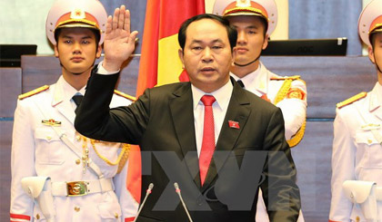 Chủ tịch nước Cộng hòa Xã hội Chủ nghĩa Việt Nam Trần Đại Quang tuyên thệ nhậm chức. Ảnh: Thống Nhất/TTXVN