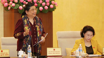 NA Vice Chairwoman Tong Thi Phong speaks at the NA Standing Committee's 50th session (Photo: VNA)