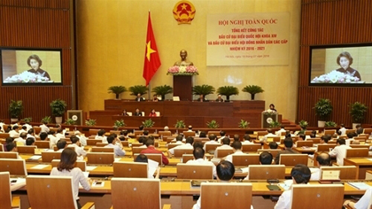 NA Chairwoman and Chairwoman of the National Election Council Nguyen Thi Kim Ngan delivers her opening remarks. (Credit: VNA)