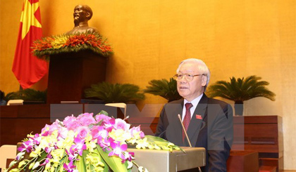 Bí thư Nguyễn Phú Trọng phát biểu tại lễ khai mạc kỳ họp thứ nhất của Quốc hội khóa XIV. Ảnh: Trí Dũng/TTXVN